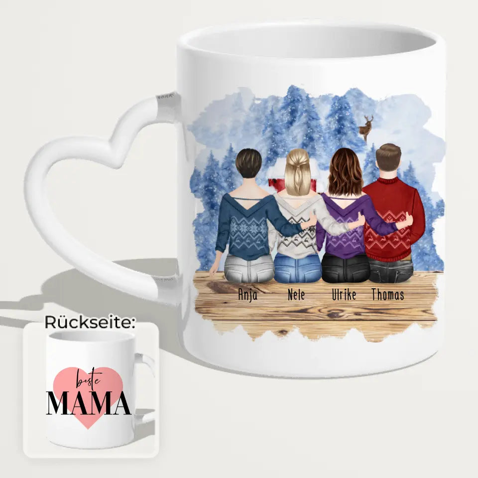 Personalisierte Tasse mit Mutter/Tochter/Sohn (2 Töchter + 1 Sohn) - Weihnachtstasse