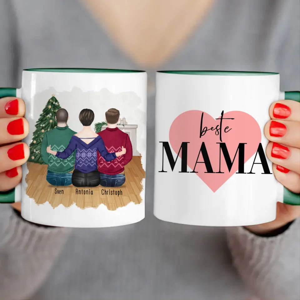 Personalisierte Tasse mit Mutter/Sohn (2 Söhne) - Weihnachtstasse