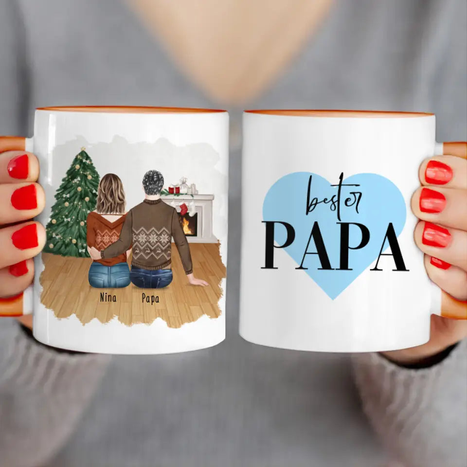 Personalisierte Tasse mit Vater/Tochter (1 Tochter) - Weihnachtstasse