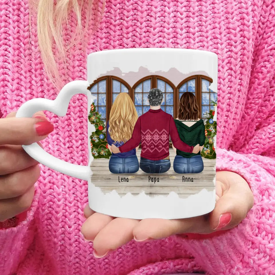 Personalisierte Tasse mit Vater/Tochter (2 Töchter) - Weihnachtstasse