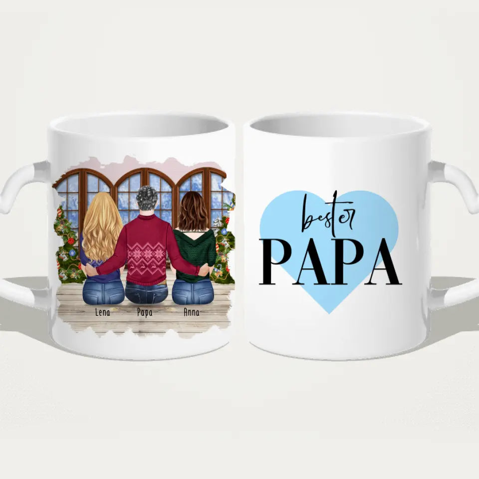 Personalisierte Tasse mit Vater/Tochter (2 Töchter) - Weihnachtstasse