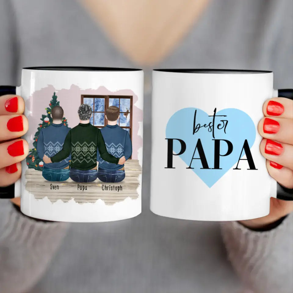 Personalisierte Tasse mit Vater/Sohn (2 Söhne) - Weihnachtstasse