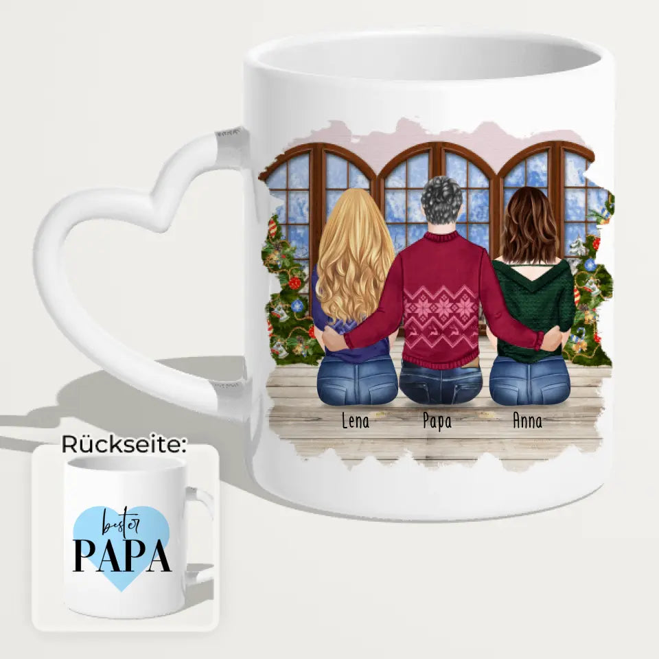 Personalisierte Tasse mit Vater/Tochter (2 Töchter) - Weihnachtstasse