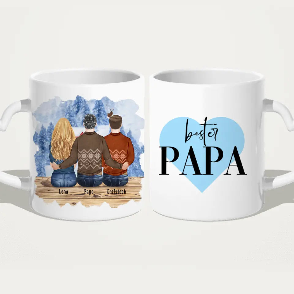 Personalisierte Tasse mit Vater/Tochter/Sohn (1 Tochter + 1 Sohn) - Weihnachtstasse