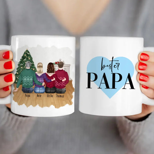 Personalisierte Tasse mit Vater/Tochter/Sohn (2 Töchter + 1 Sohn) - Weihnachtstasse