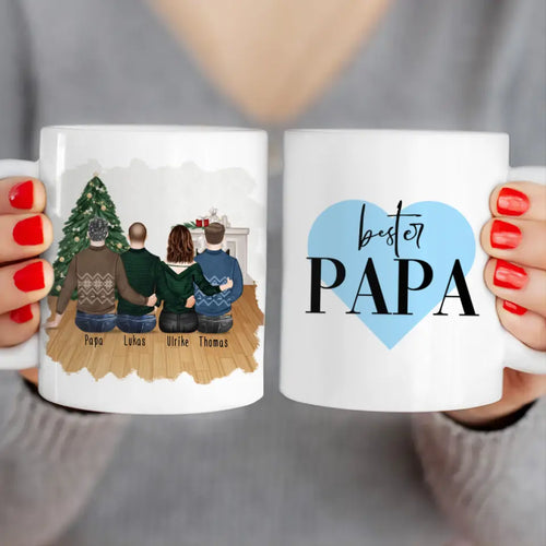 Personalisierte Tasse mit Vater/Tochter/Sohn (1 Tochter + 2 Söhne) - Weihnachtstasse