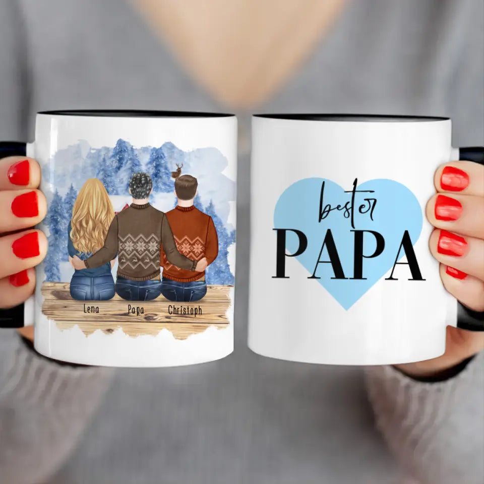 Personalisierte Tasse mit Vater/Tochter/Sohn (1 Tochter + 1 Sohn) - Weihnachtstasse