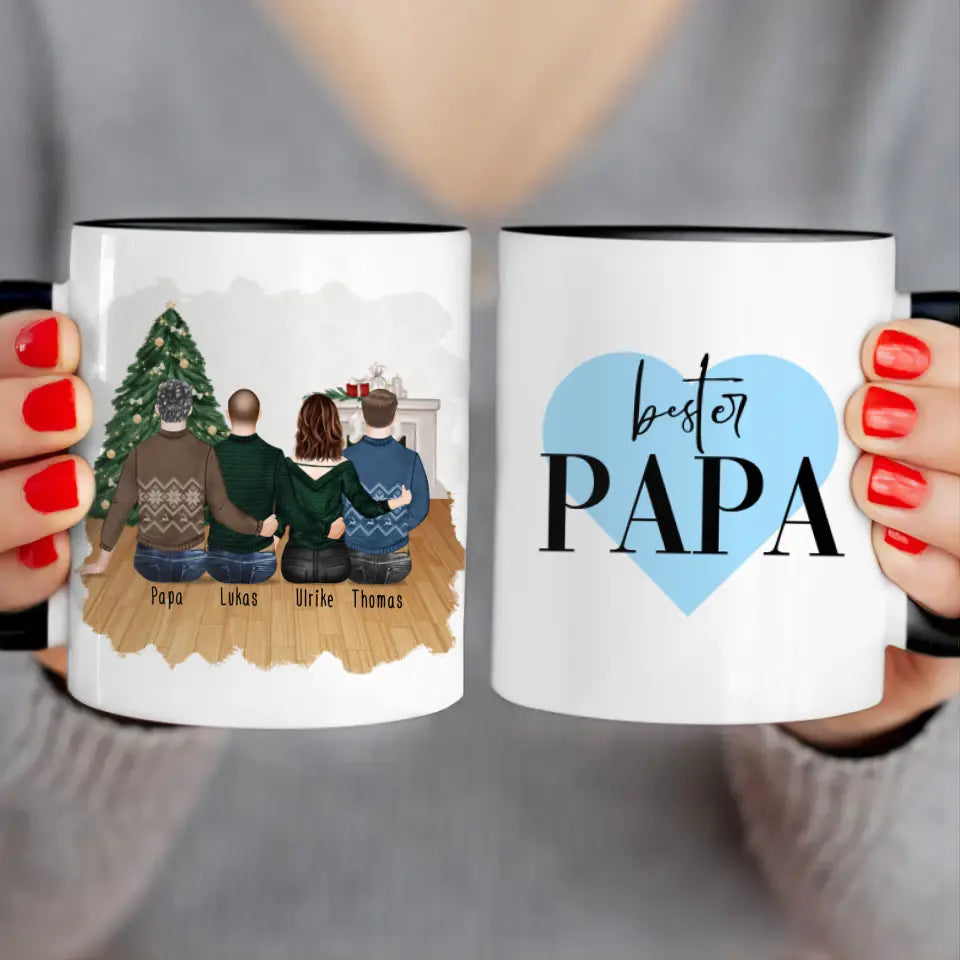 Personalisierte Tasse mit Vater/Tochter/Sohn (1 Tochter + 2 Söhne) - Weihnachtstasse