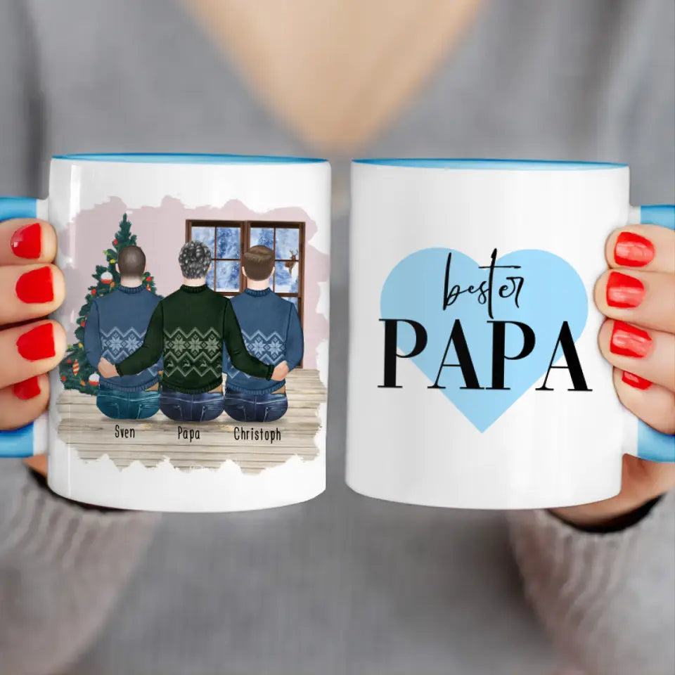 Personalisierte Tasse mit Vater/Sohn (2 Söhne) - Weihnachtstasse