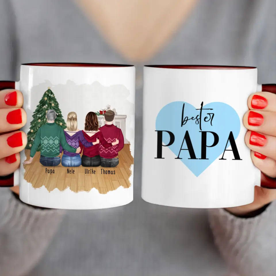 Personalisierte Tasse mit Vater/Tochter/Sohn (2 Töchter + 1 Sohn) - Weihnachtstasse