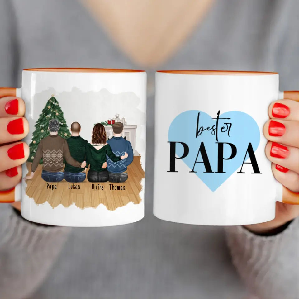 Personalisierte Tasse mit Vater/Tochter/Sohn (1 Tochter + 2 Söhne) - Weihnachtstasse