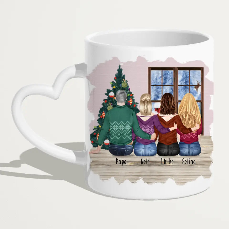 Personalisierte Tasse mit Vater/Tochter (3 Töchter) - Weihnachtstasse