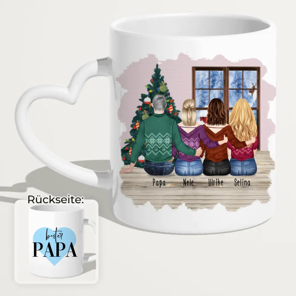 Personalisierte Tasse mit Vater/Tochter (3 Töchter) - Weihnachtstasse