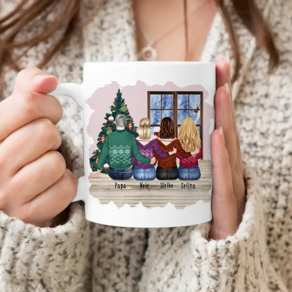 Personalisierte Tasse mit Vater/Tochter (3 Töchter) - Weihnachtstasse