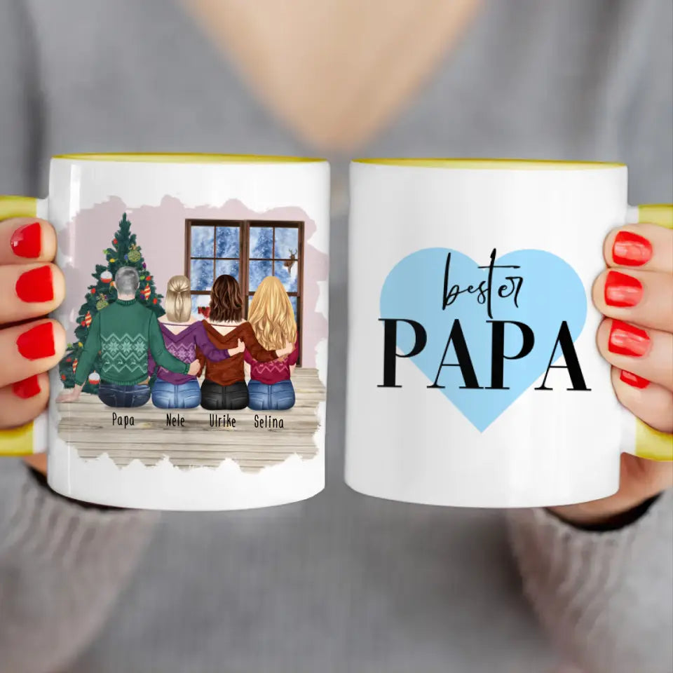 Personalisierte Tasse mit Vater/Tochter (3 Töchter) - Weihnachtstasse