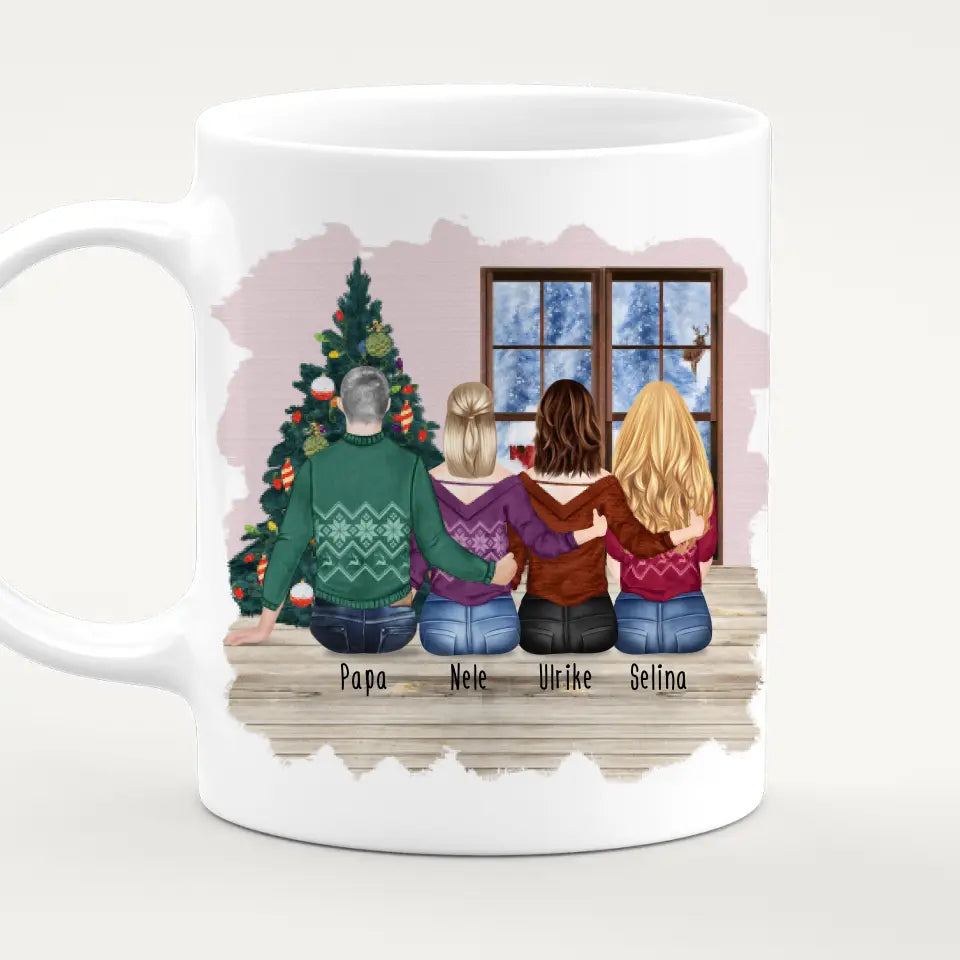 Personalisierte Tasse mit Vater/Tochter (3 Töchter) - Weihnachtstasse