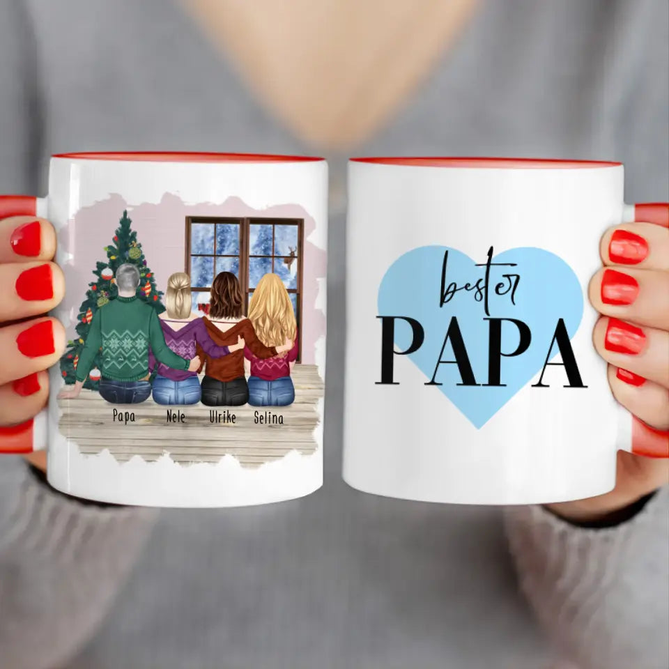 Personalisierte Tasse mit Vater/Tochter (3 Töchter) - Weihnachtstasse