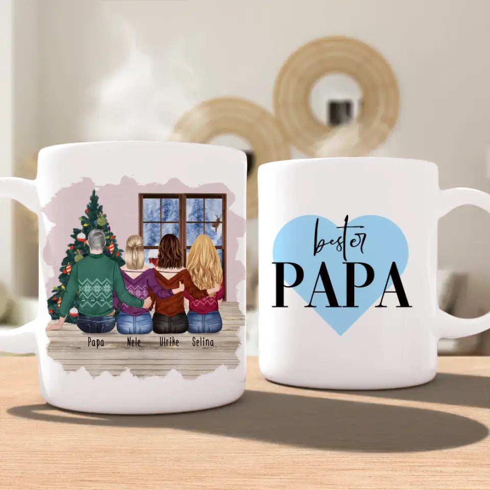 Personalisierte Tasse mit Vater/Tochter (3 Töchter) - Weihnachtstasse