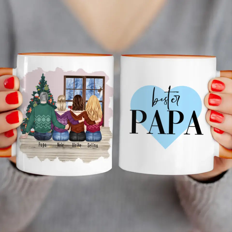 Personalisierte Tasse mit Vater/Tochter (3 Töchter) - Weihnachtstasse