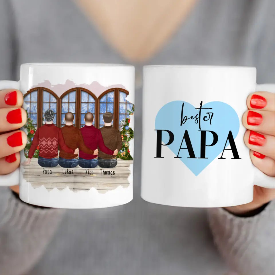 Personalisierte Tasse mit Vater/Sohn (3 Söhne) - Weihnachtstasse