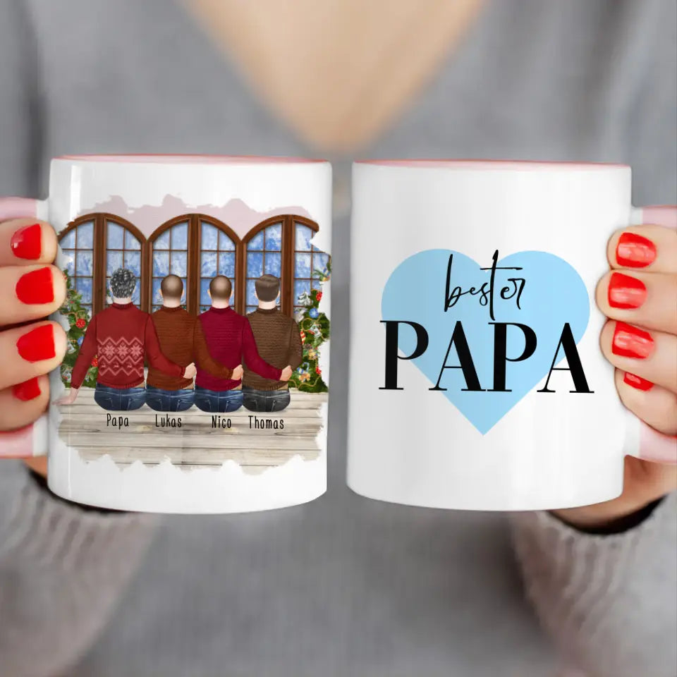 Personalisierte Tasse mit Vater/Sohn (3 Söhne) - Weihnachtstasse