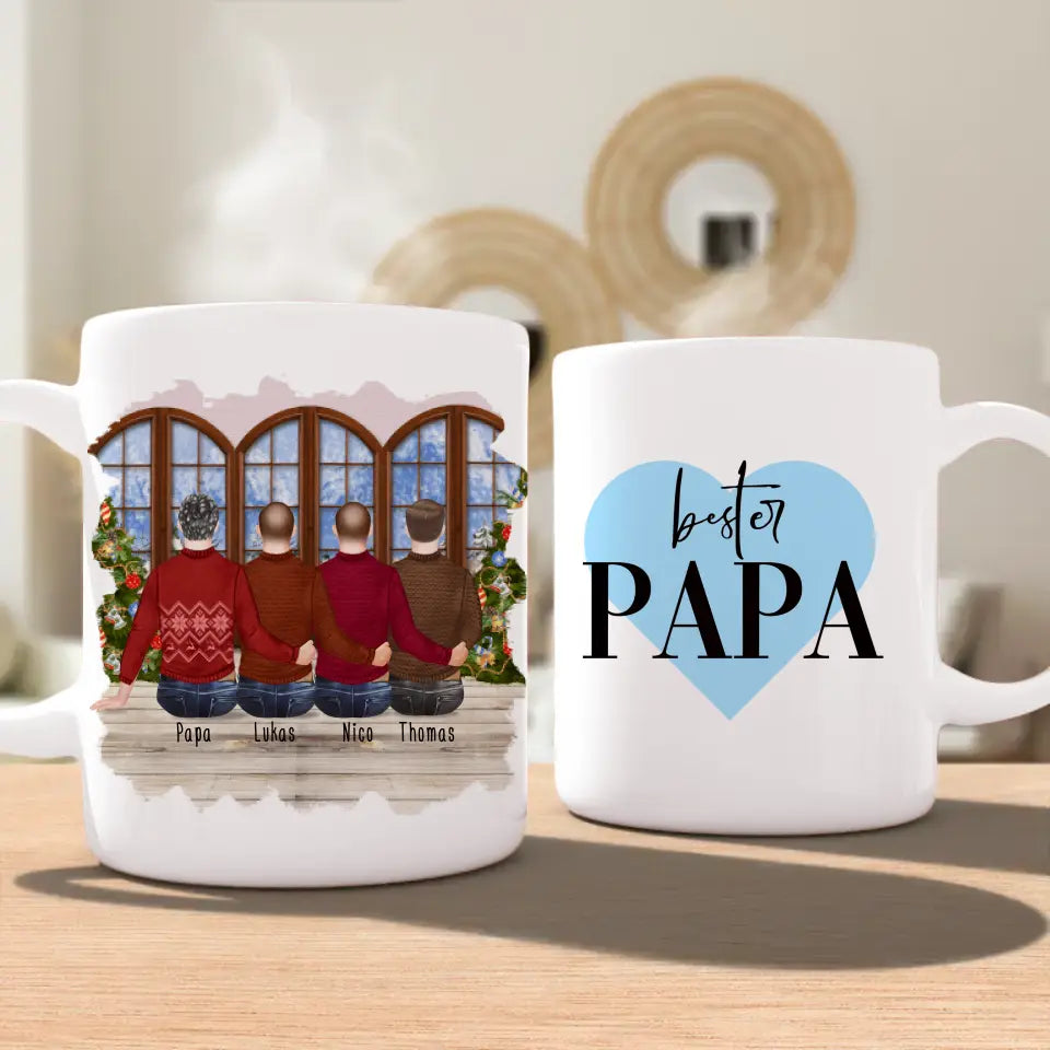 Personalisierte Tasse mit Vater/Sohn (3 Söhne) - Weihnachtstasse