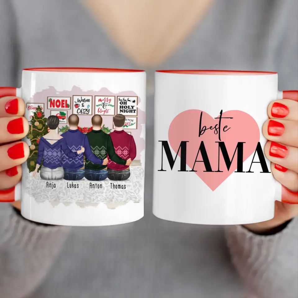 Personalisierte Tasse mit Mutter/Sohn (3 Söhne) - Weihnachtstasse