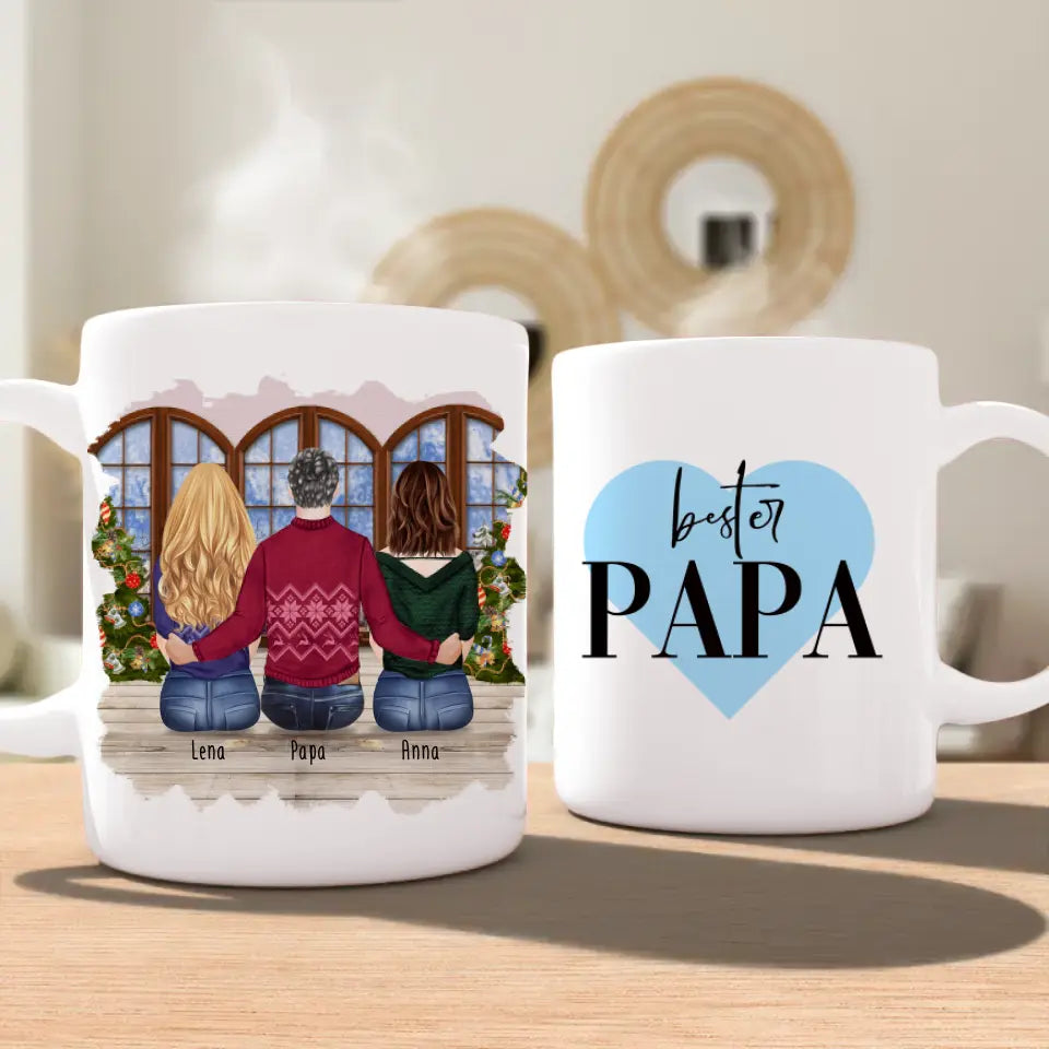 Personalisierte Tasse mit Vater/Tochter (2 Töchter) - Weihnachtstasse