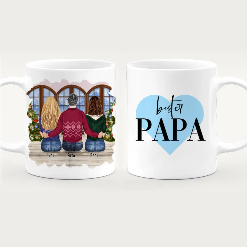 Personalisierte Tasse mit Vater/Tochter (2 Töchter) - Weihnachtstasse