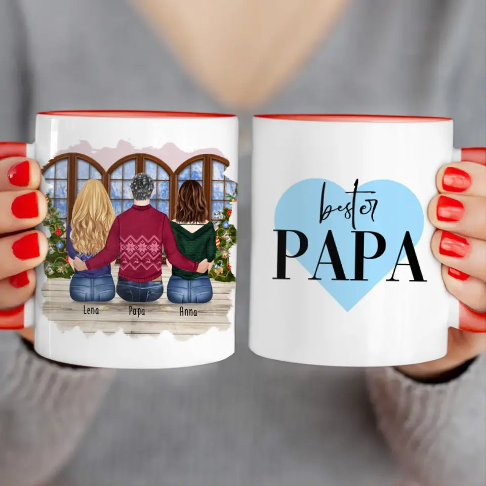 Personalisierte Tasse mit Vater/Tochter (2 Töchter) - Weihnachtstasse