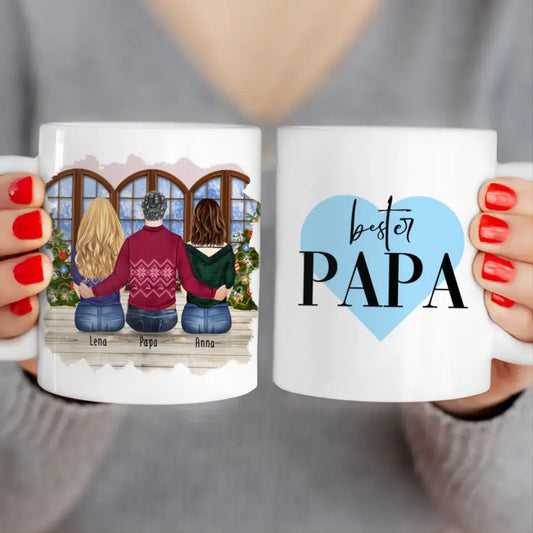 Personalisierte Tasse mit Vater/Tochter (2 Töchter) - Weihnachtstasse