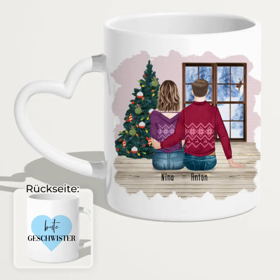 Personalisierte Tasse mit Bruder/Schwester (1 Schwester + 1 Bruder) - Weihnachtstasse