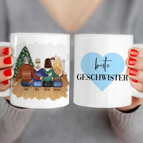 Personalisierte Tasse mit Bruder/Schwester (3 Schwestern + 1 Bruder) - Weihnachtstasse