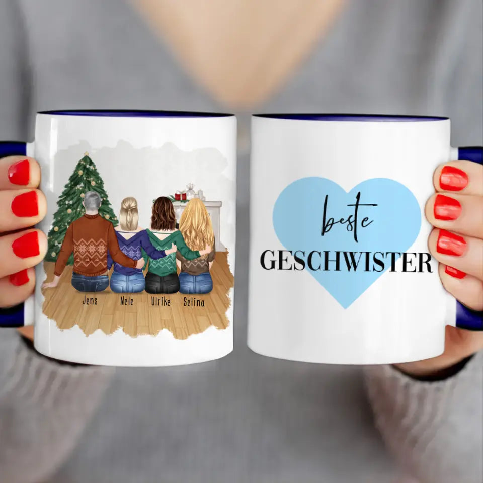 Personalisierte Tasse mit Bruder/Schwester (3 Schwestern + 1 Bruder) - Weihnachtstasse