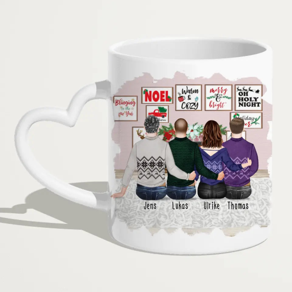 Personalisierte Tasse mit Bruder/Schwester (1 Schwester + 3 Brüder) - Weihnachtstasse