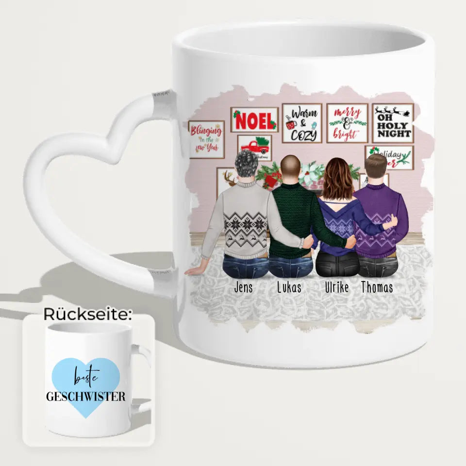 Personalisierte Tasse mit Bruder/Schwester (1 Schwester + 3 Brüder) - Weihnachtstasse