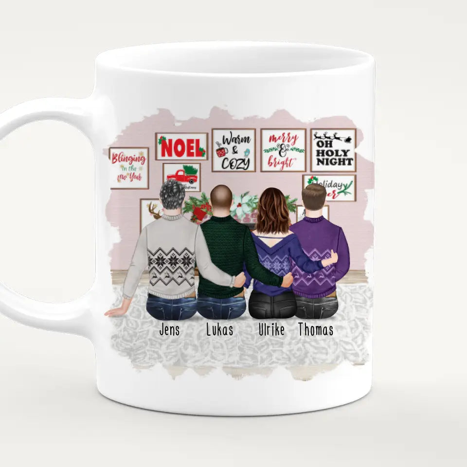 Personalisierte Tasse mit Bruder/Schwester (1 Schwester + 3 Brüder) - Weihnachtstasse