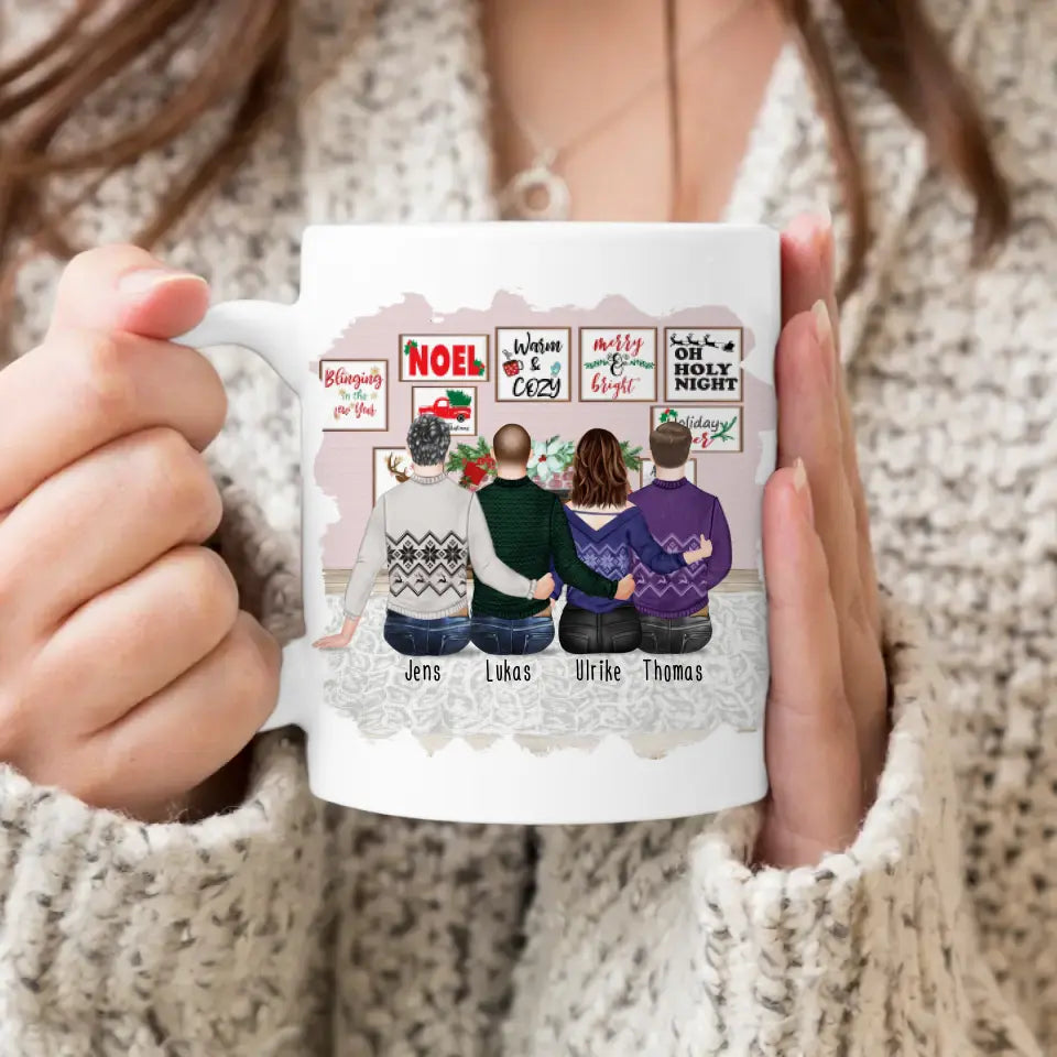 Personalisierte Tasse mit Bruder/Schwester (1 Schwester + 3 Brüder) - Weihnachtstasse