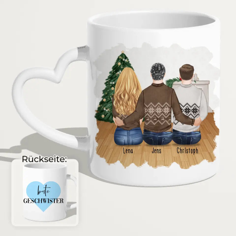 Personalisierte Tasse mit Bruder/Schwester (1 Schwester + 2 Brüder) - Weihnachtstasse