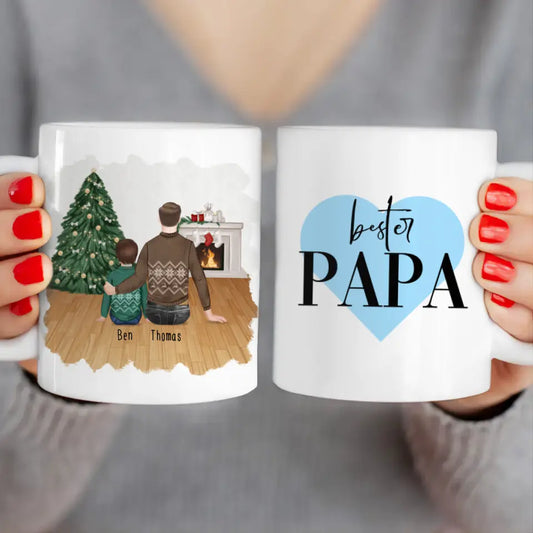 Personalisierte Tasse mit Vater/Kind (1 Kind/Baby) - Weihnachtstasse