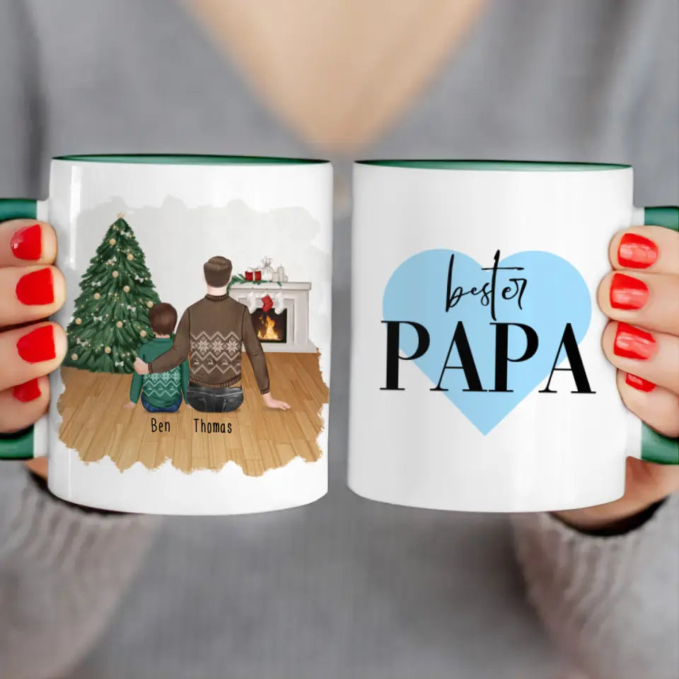 Personalisierte Tasse mit Vater/Kind (1 Kind/Baby) - Weihnachtstasse