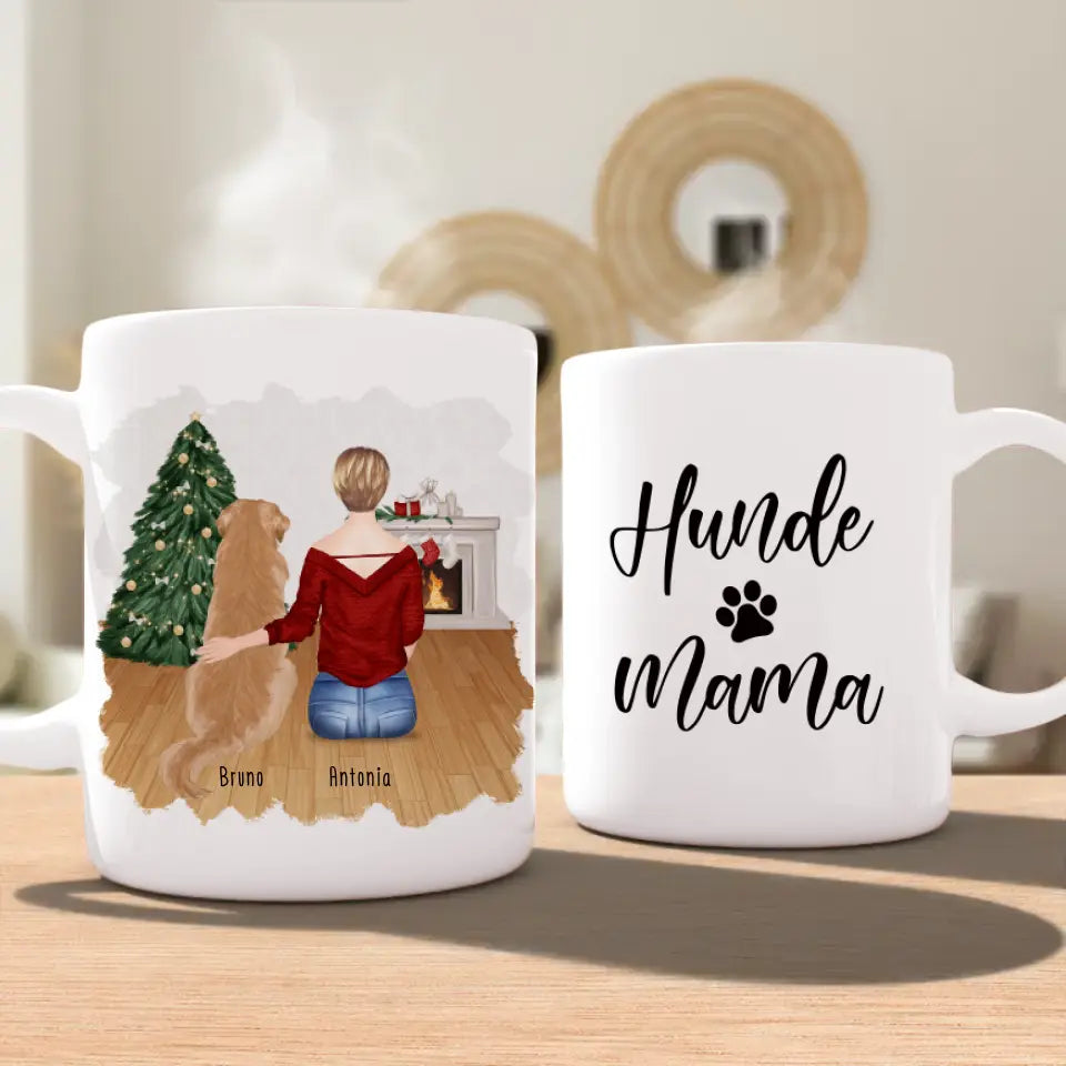 Personalisierte Tasse mit Hund und Frau (1 Hund + 1 Frau) - Weihnachtstasse