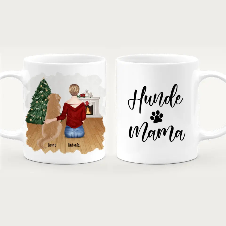 Personalisierte Tasse mit Hund und Frau (1 Hund + 1 Frau) - Weihnachtstasse