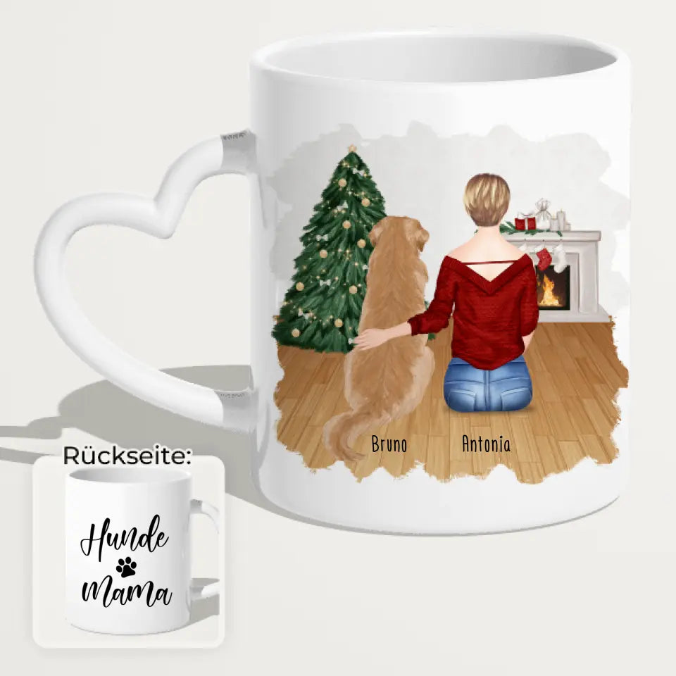 Personalisierte Tasse mit Hund und Frau (1 Hund + 1 Frau) - Weihnachtstasse