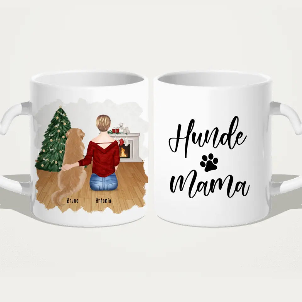 Personalisierte Tasse mit Hund und Frau (1 Hund + 1 Frau) - Weihnachtstasse