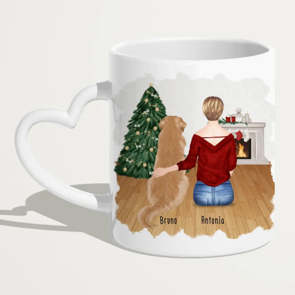 Personalisierte Tasse mit Hund und Frau (1 Hund + 1 Frau) - Weihnachtstasse