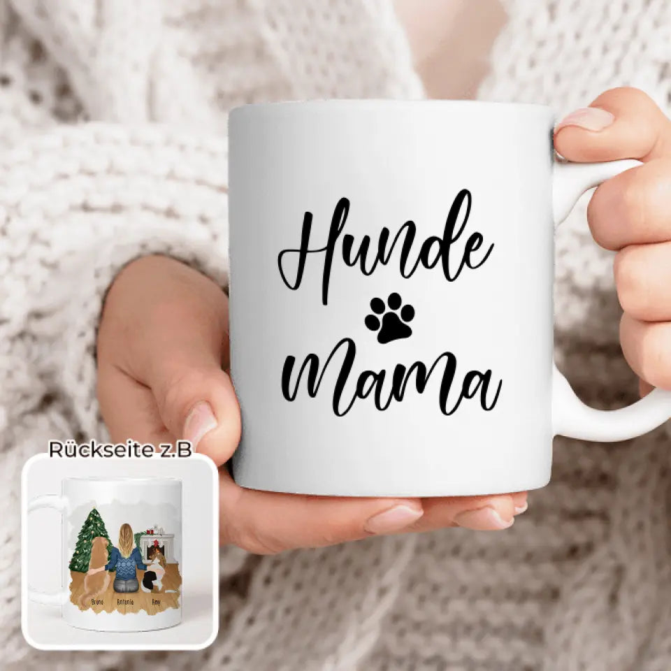 Personalisierte Tasse mit Hund und Frau (2 Hunde + 1 Frau) - Weihnachtstasse