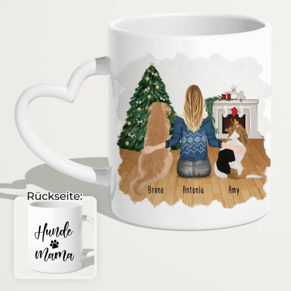 Personalisierte Tasse mit Hund und Frau (2 Hunde + 1 Frau) - Weihnachtstasse