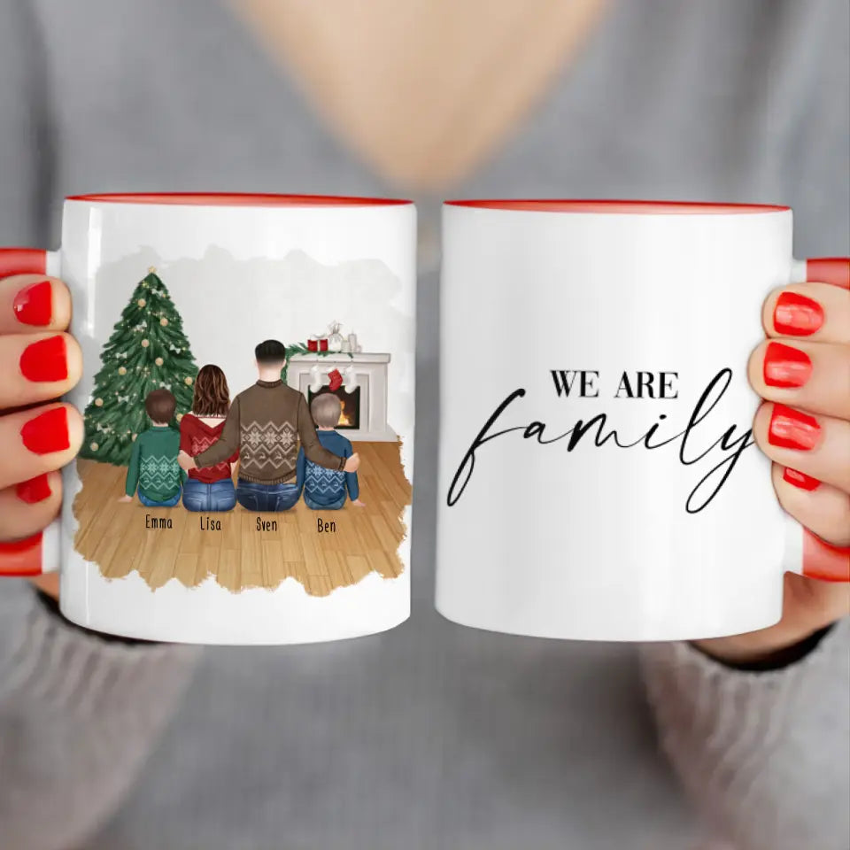 Personalisierte Tasse mit Vater (2 Kinder + 1 Teenangerin) - Weihnachtstasse