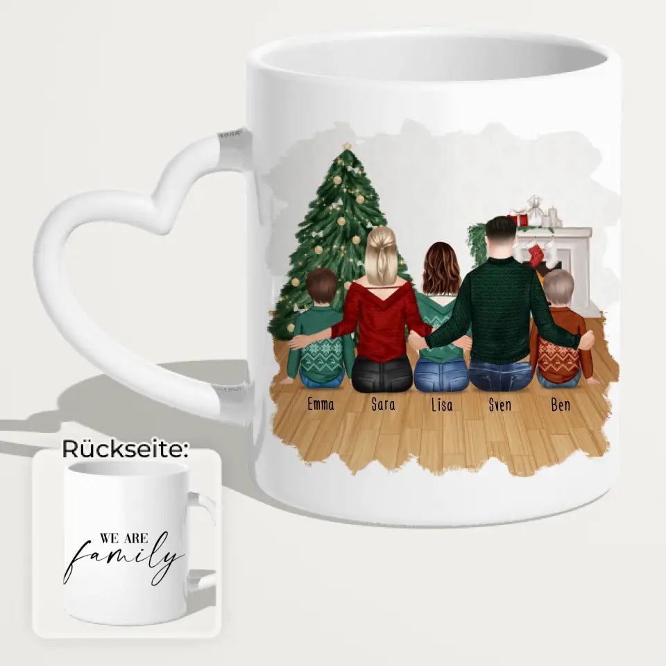 Personalisierte Tasse mit Familie (2 Kinder + 1 Teenanger) - Weihnachtstasse